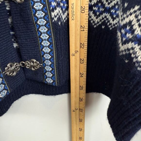 Willi Smith Cardigan Women XL Navy White Fair Isle 100% Shetland Wool Nordic Vtg - Picture 8 of 8